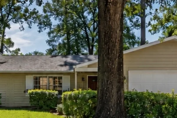 Ranch-style home with mature oak trees at 4341 NW 22nd Street in the Timberbrooke community, Gainesville